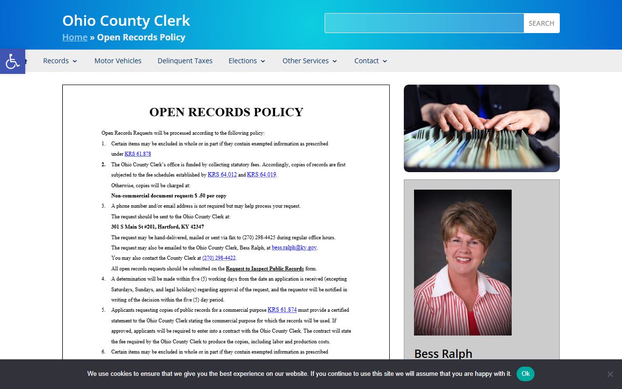 Ohio County Circuit Court Clerk records and county clerk open records policy