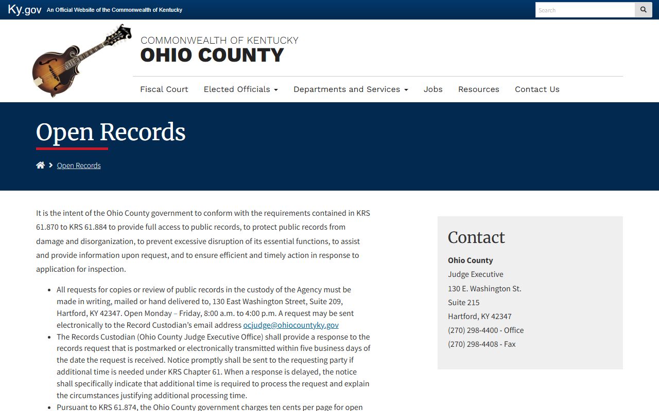 Ohio County Circuit Court Clerk records and county open records request process