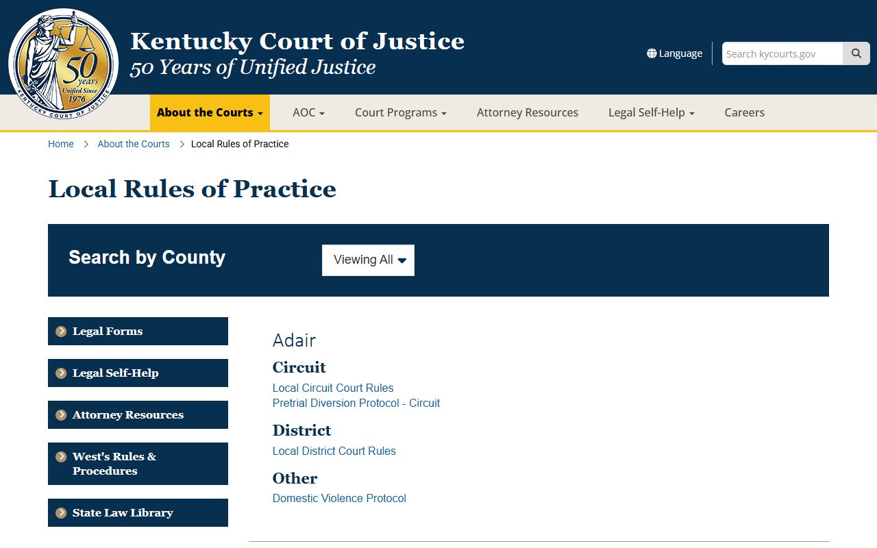 Ohio County court records rules of practice page