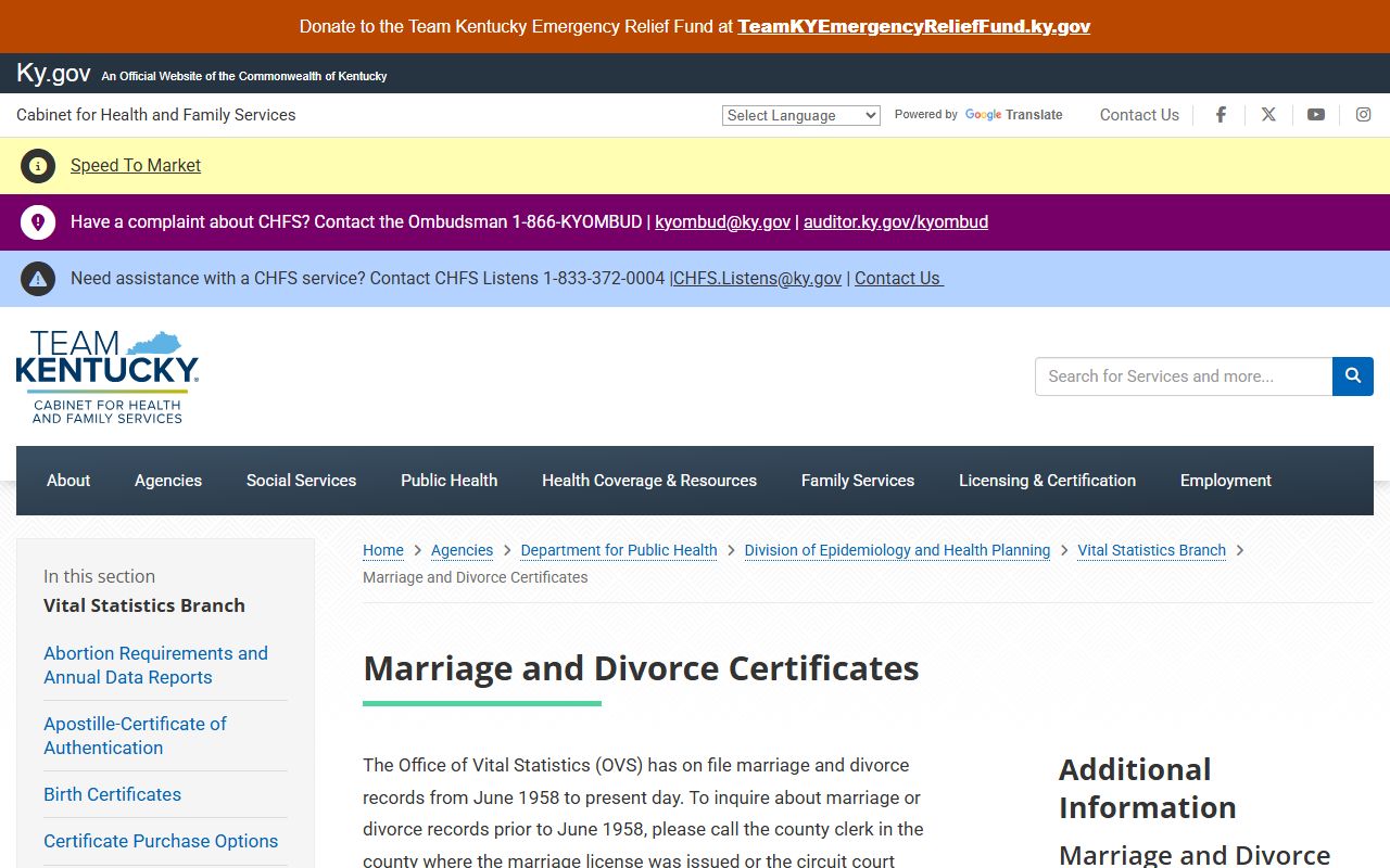 Ohio County marriage and divorce records Kentucky vital records source